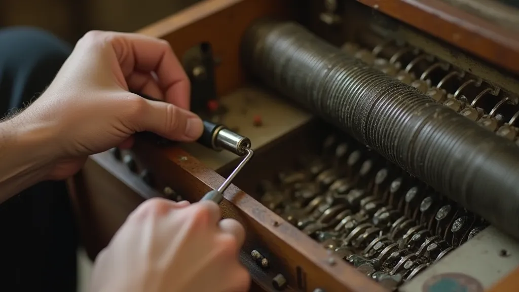 Mechanic adjusting a music box spring hook