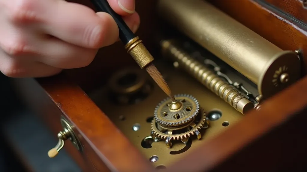 A musician using a fine brush to clean a gear.