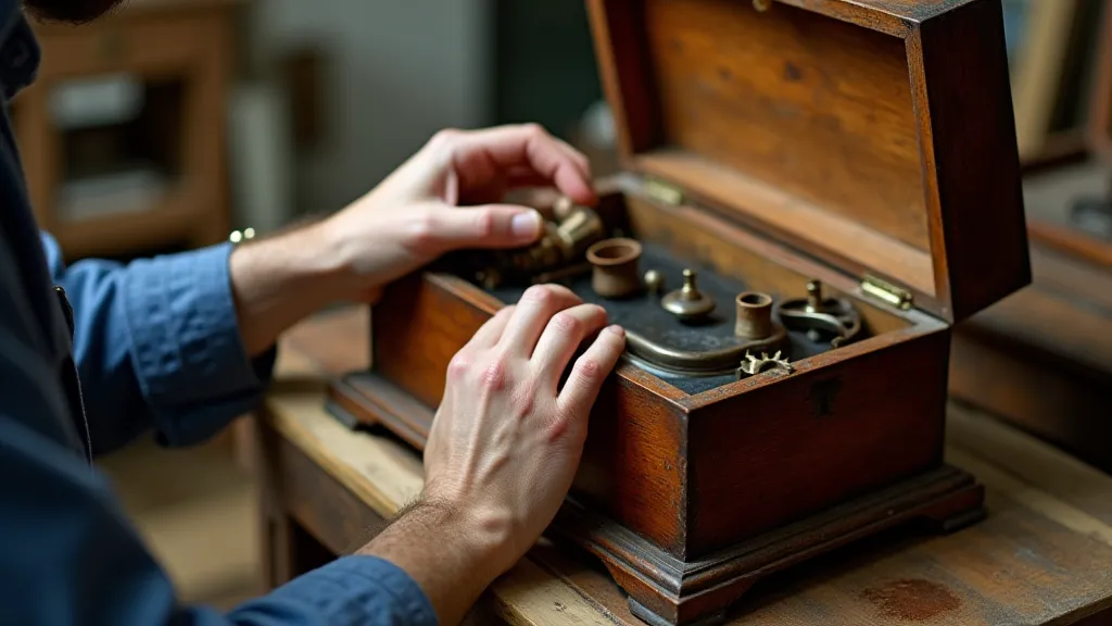 Expert examining a music box